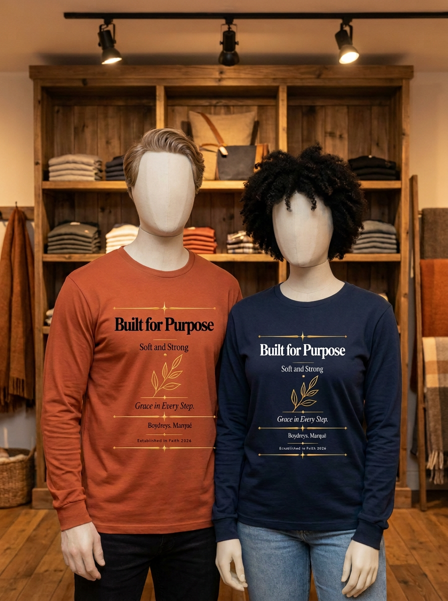 Built for Purpose · Soft & Strong · Grace in Every Step—T-Shirt — Digital Printable-Free Gift| Boydreys Marqué