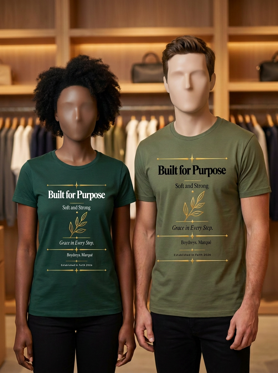 Built for Purpose · Soft & Strong · Grace in Every Step—T-Shirt — Digital Printable-Free Gift| Boydreys Marqué