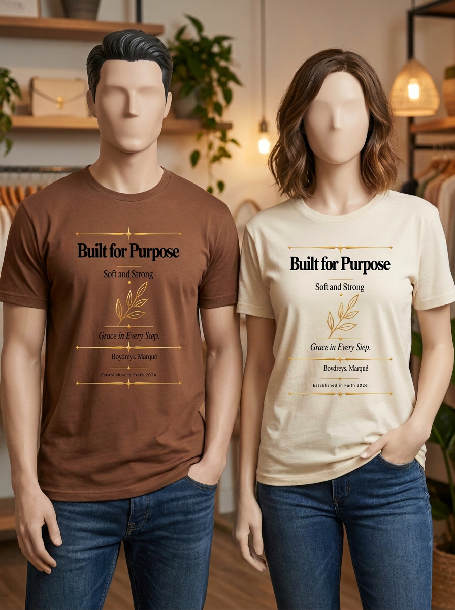 Built for Purpose · Soft & Strong · Grace in Every Step—T-Shirt — Digital Printable-Free Gift| Boydreys Marqué